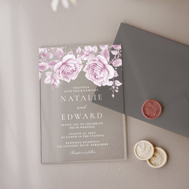 Vintage Rosenhochzeit Acryleinladungen (Von Creator hochgeladen)