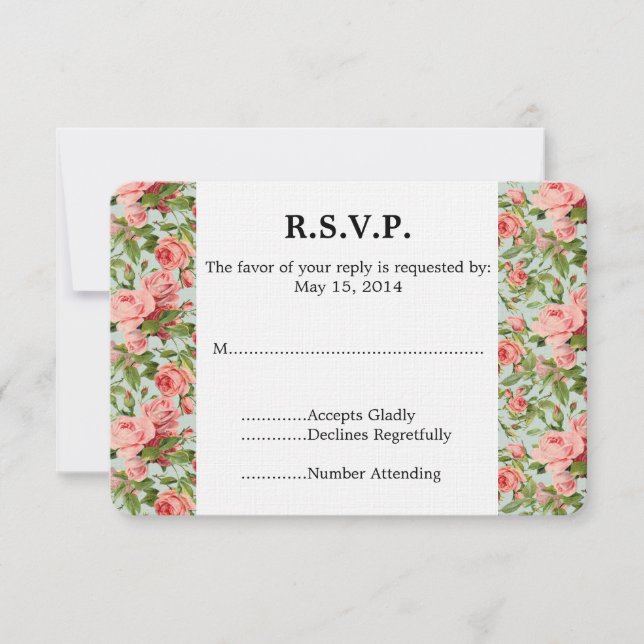 Vintage Rosenhochzeit RSVP (Vorderseite)