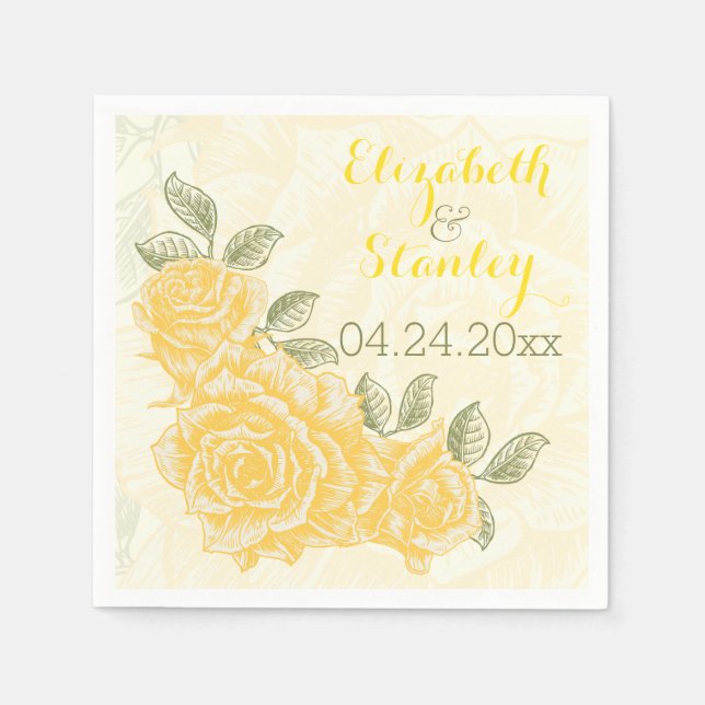 Vintage Rosenhochzeit Serviette (Vorderseite)