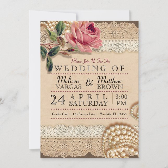 Vintage Rosenhochzeitseinladungen Einladung (Vorderseite)