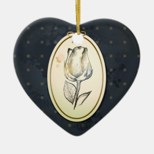 Vintage-Rosenknospe in Schwarz, Ornament