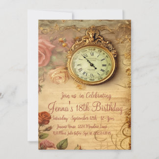 Vintage Roses 18. Geburtstag Einladung