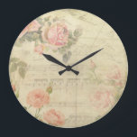 Vintage Roses and Music Wall Clock Große Wanduhr<br><div class="desc">Antique postcard,  roses and music combine to make a lovely romantic design.</div>