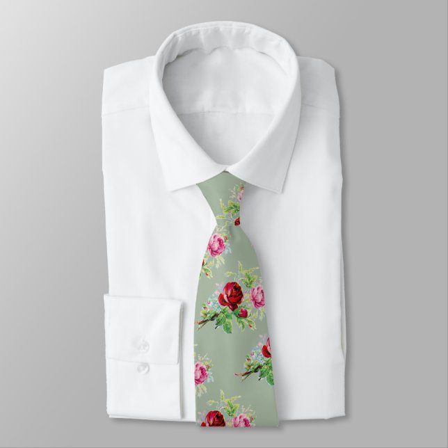 vintage roses in dusty  sage  green  krawatte (Gebunden)