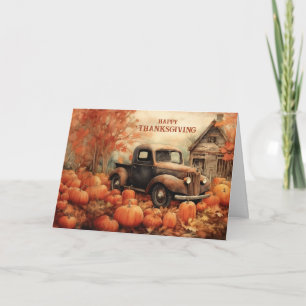 Vintage-Rostiger Pickup und Kürbisse zum Erntedank Feiertagskarte