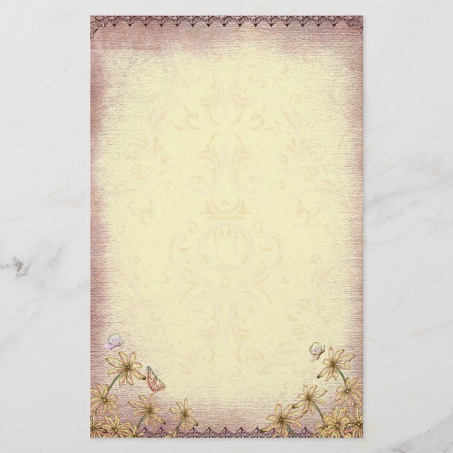 Vintage Rosy Brown Floral Wedding Briefpapier (Vorderseite)