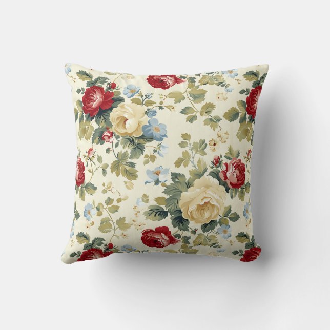 Vintage Rot & Beige Elegante Rose Kissen (Rückseite)