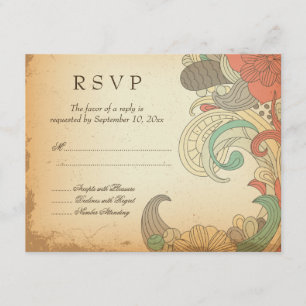 Vintage Rot-Braune Blütenblätter Hochzeit RSVP-Kar RSVP Karte