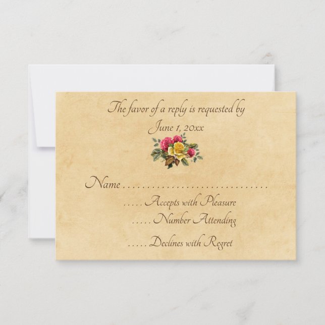 Vintage Rot- und Gelbrosen RSVP Karte (Vorderseite)