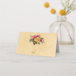 Vintage Rot- und Gelbrosenhochzeit Platzkarte