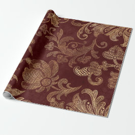 Vintage Rot- und Gold-Imitate Blumenweihnachtskuch Geschenkpapier