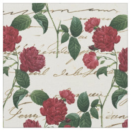 Vintage Rote Blume und Cursive Writing on Ivory Stoff