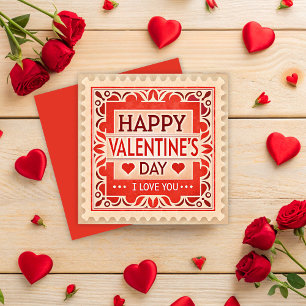 Vintage Rote Briefmarke Stil Valentinstag Feiertagskarte