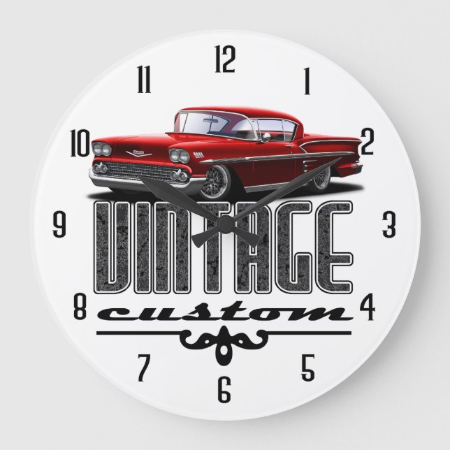Vintage Rote Garage von Impala Große Wanduhr (Vorderseite)