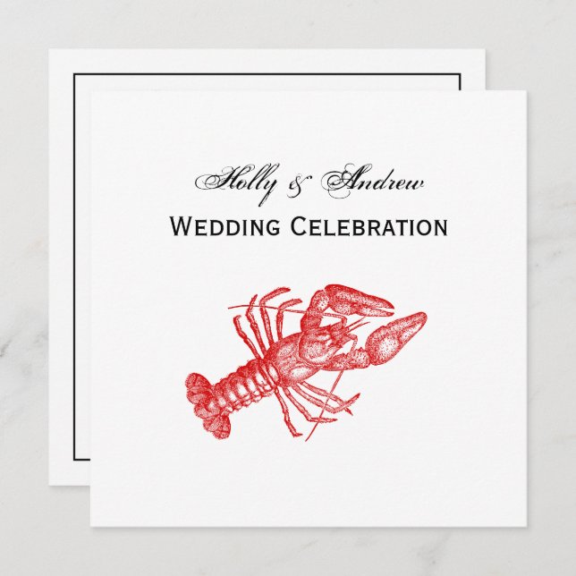 Vintage Rote Hummer #1 Zeichnend Einladung (Vorne/Hinten)