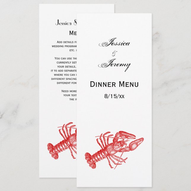 Vintage Rote Hummer #1 Zeichnend Einladung (Vorne/Hinten)