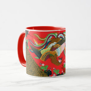 Vintage Rote Japanische Phönix-Vogel-Kunst G.A. Au Tasse