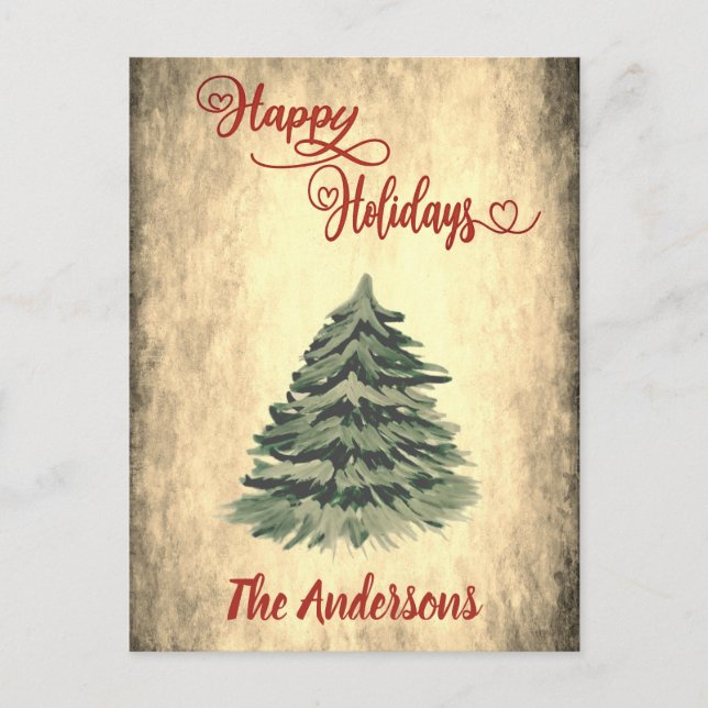 Vintage Rote Kalligrafie Happy Holidays Feiertagspostkarte (Vorderseite)
