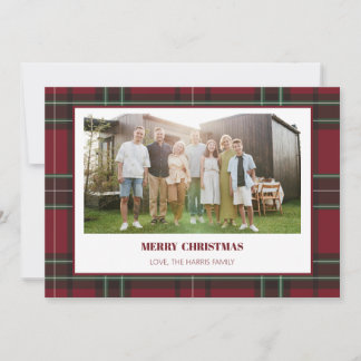 Vintage rote Karo-Familienfoto-Weihnachtskarte Feiertagskarte