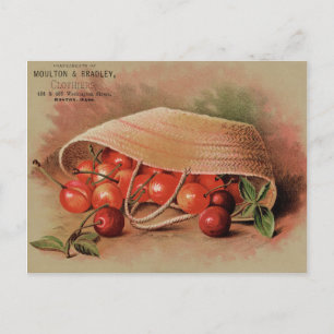 Vintage rote Kirschen in einem Korb Postkarte
