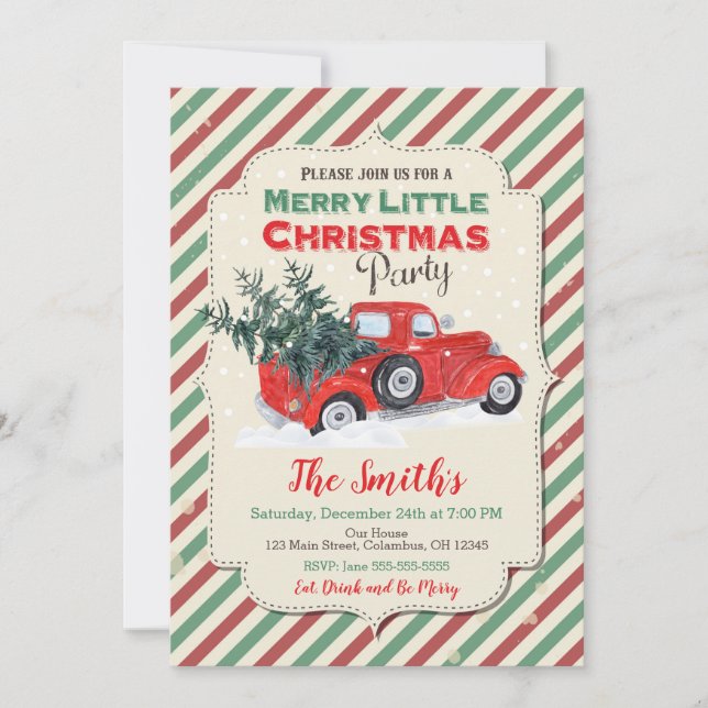 Vintage rote LKW-WeihnachtsParty Einladung (Vorderseite)