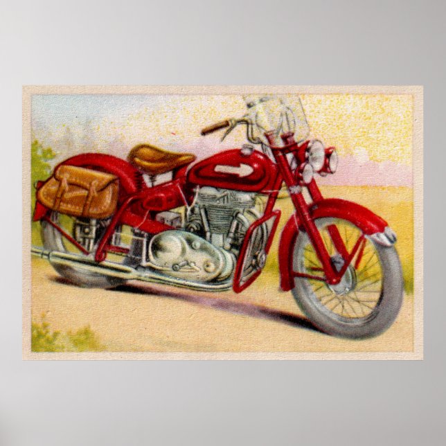 Vintage rote Motorraddruckmaschine Poster (Vorne)