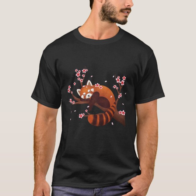 Vintage Rote Panda Blume T-Shirt (Vorderseite)