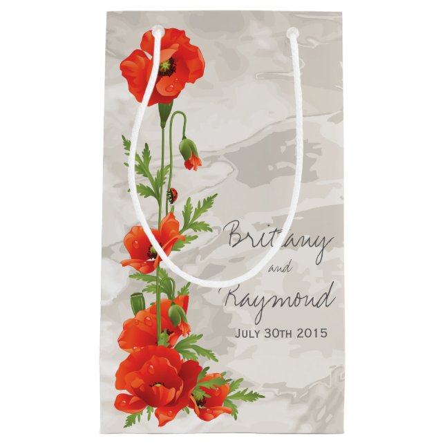 VINTAGE ROTE POPPIES GIFT BAG KLEINE GESCHENKTÜTE (Vorderseite)