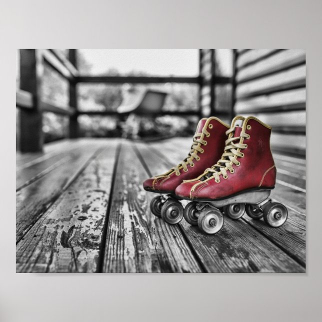 Vintage rote Rollschuhe  Poster (Vorne)