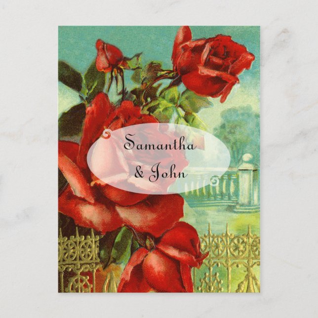 Vintage Rote Rose Ankündigungspostkarte (Vorderseite)