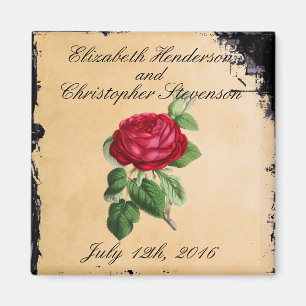 Vintage rote Rose auf einem falschen braunen Leder Magnet