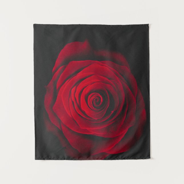 Vintage rote Rose auf schwarzem Hintergrund Wandteppich (Vorderseite)