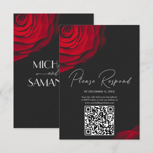 Vintage rote Rose Blütenhochzeit RSVP Karte (Vorne/Hinten)