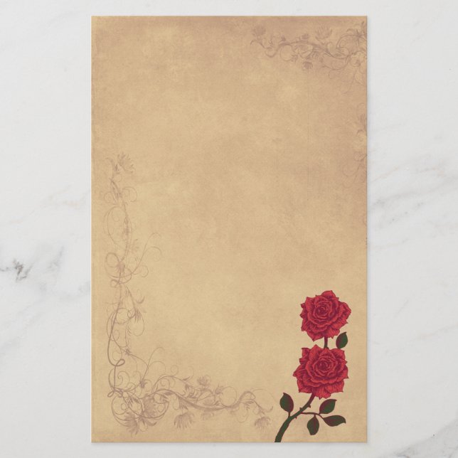 Vintage Rote Rose Briefpapier (Vorderseite)