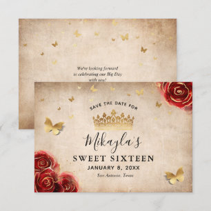 Vintage Rote Rose Goldenes Pergament Save The Date