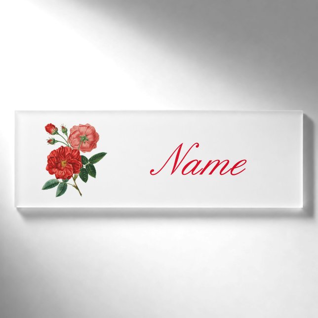 Vintage Rote Rose Illustration Thunder_Cove Namenschild (Vorderseite)