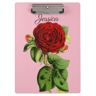 Vintage Rote Rose mit Ihrem Namen Klemmbrett