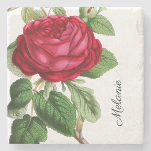 Vintage Rote Rose mit Ihrem Namen Steinuntersetzer