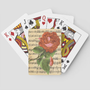 Vintage rote Rose & Musik Spielkarten