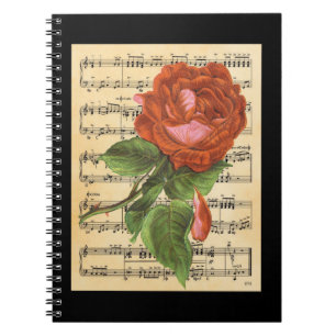 Vintage Rote Rose und Musik Notizblock