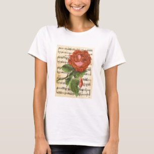 Vintage Rote Rose und Musik T-Shirt