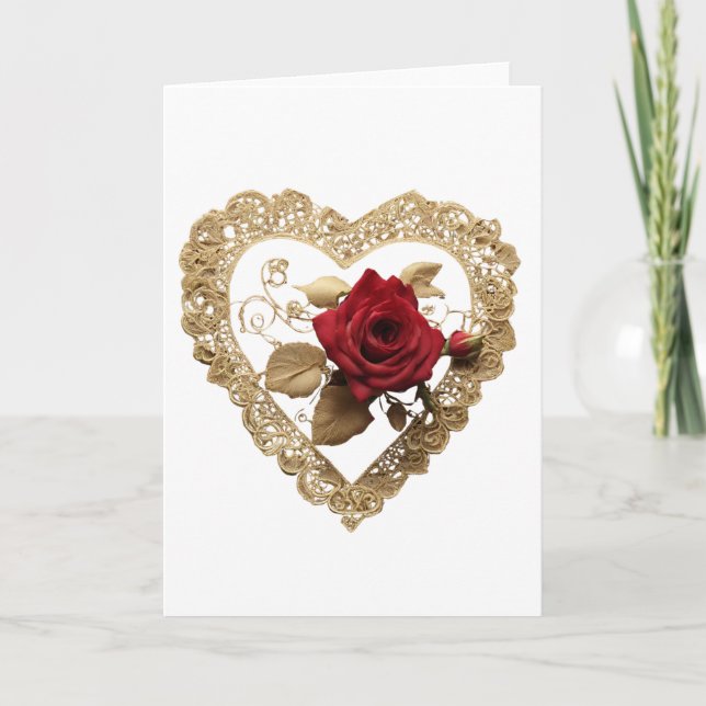 Vintage Rote Rose Valentinstag Herzkarte Karte (Vorderseite)