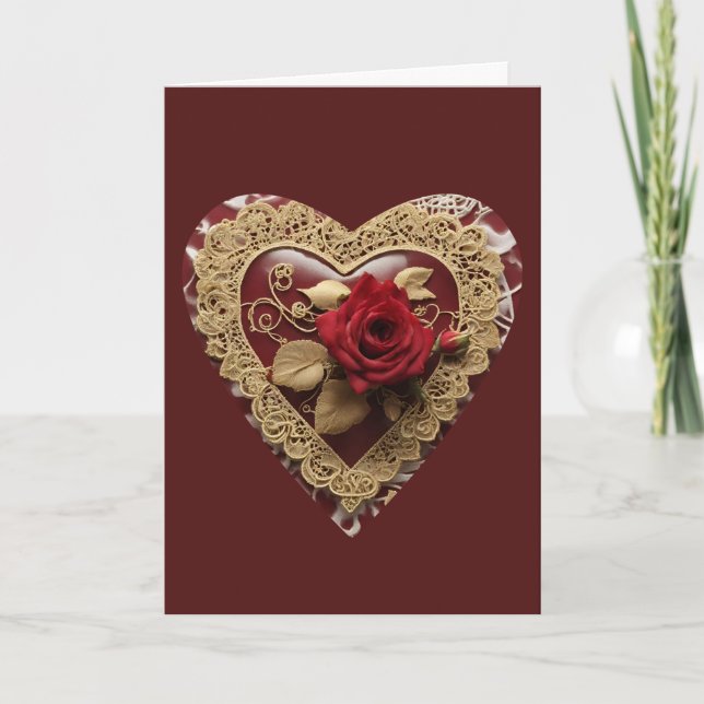 Vintage Rote Rose Valentinstag Herzkarte Karte (Vorderseite)