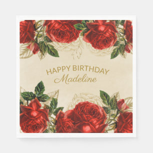 Vintage rote Rosen Alles Gute zum Geburtstag Damen Serviette