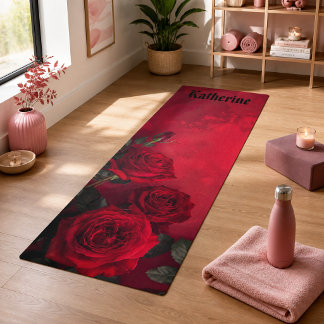 Vintage Rote Rosen Benutzerdefinierter Name Yogamatte