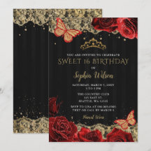 Vintage Rote Rosen Black Gold Lace Sweet 16