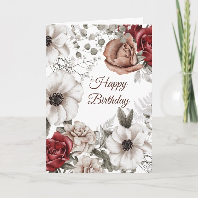 Vintage Rote Rosen Blumenwasser Geburtstag Karte (Vorderseite)