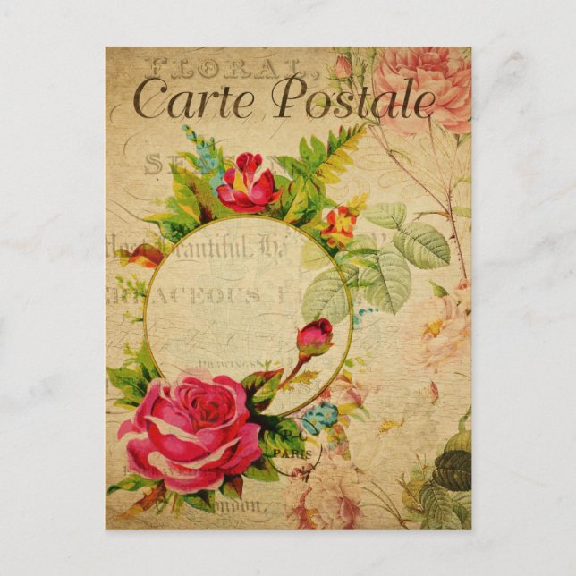 Vintage Rote Rosen Blumenzucht Französisch Postkarte (Vorderseite)