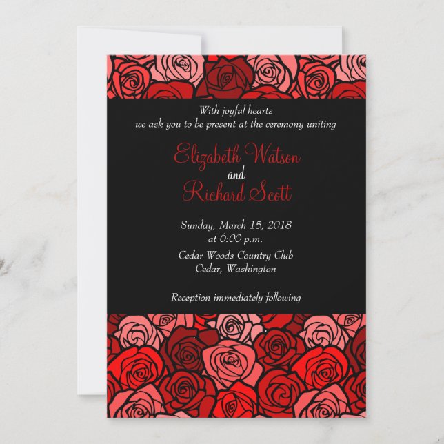 Vintage rote Rosen Einladung zur Hochzeit (Vorderseite)