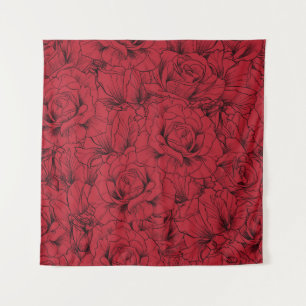 Vintage Rote Rosen Elegante Wandteppich